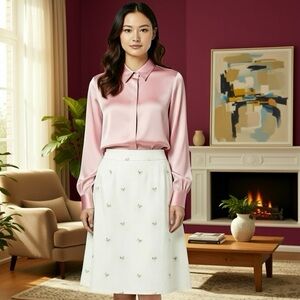 Pendleton Khaki and Embroidered Pink Floral Pencil Skirt, Sz 12, New with Tags